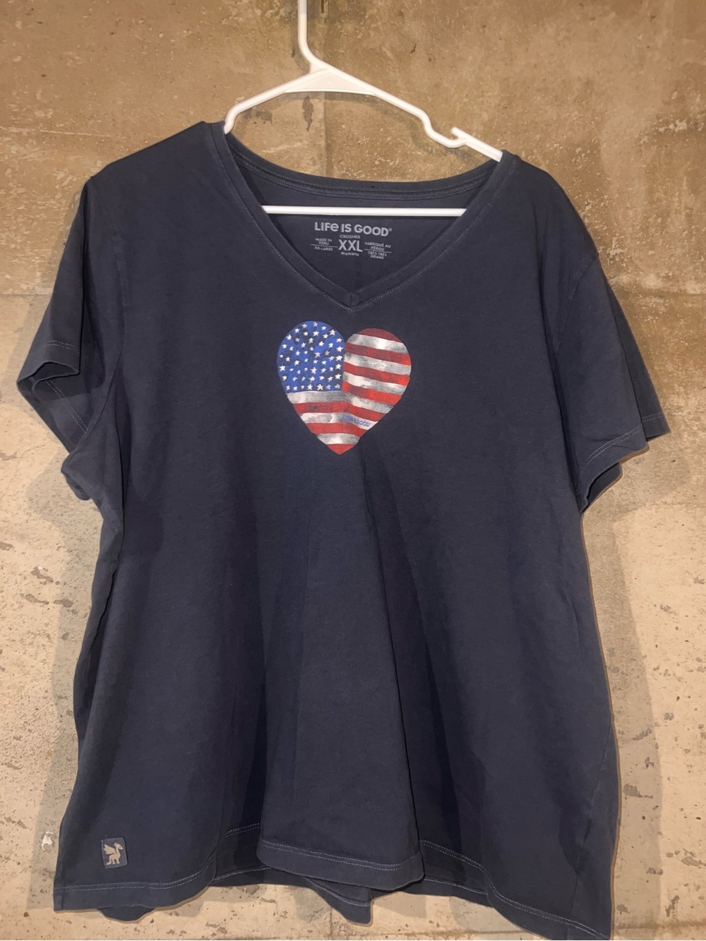 Life Is Good Navy Tee with American Flag Heart Graphic
